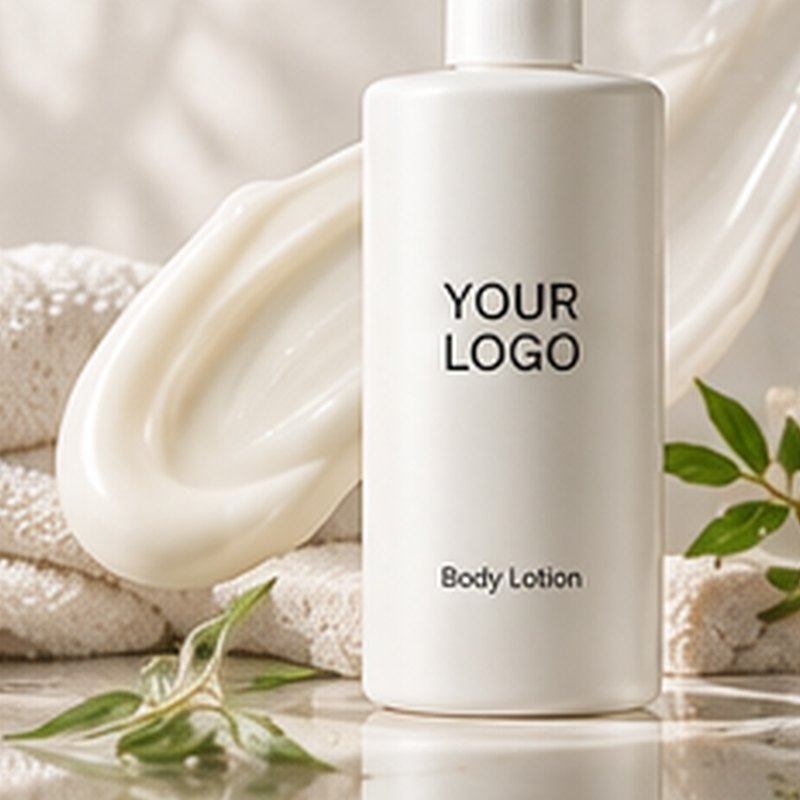 Body lotion concept mockup with placeholder logo