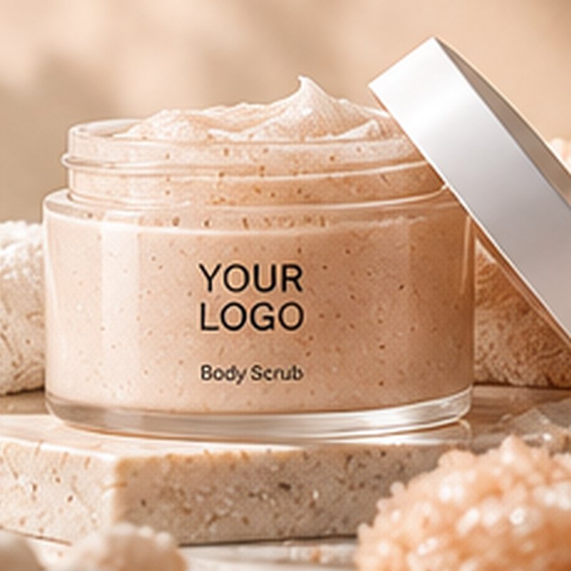 Body scrub concept mockup with placeholder logo