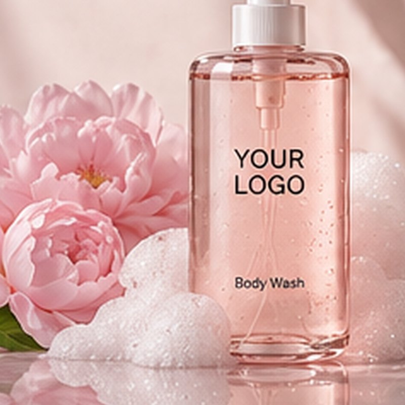 Body wash concept mockup with placeholder logo