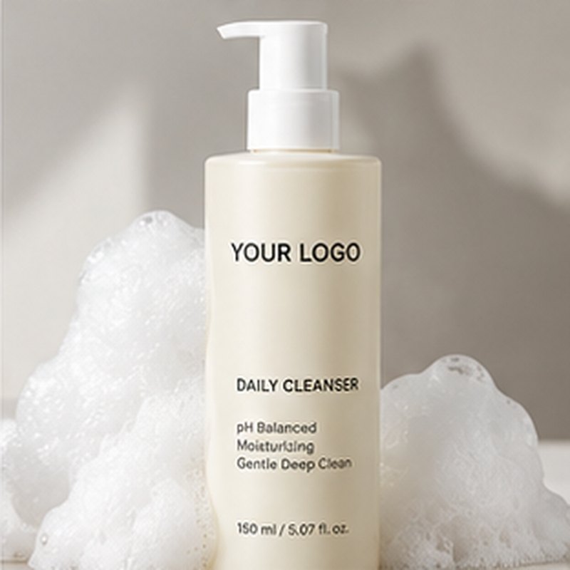 Foam cleanser concept mockup with placeholder logo