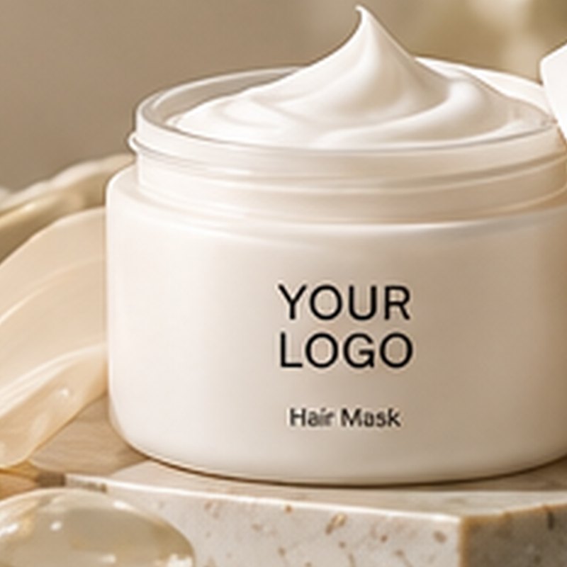 Hair mask concept mockup with placeholder logo