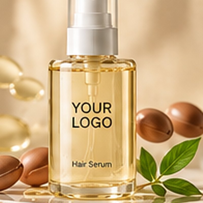 Hair serum concept mockup with placeholder logo