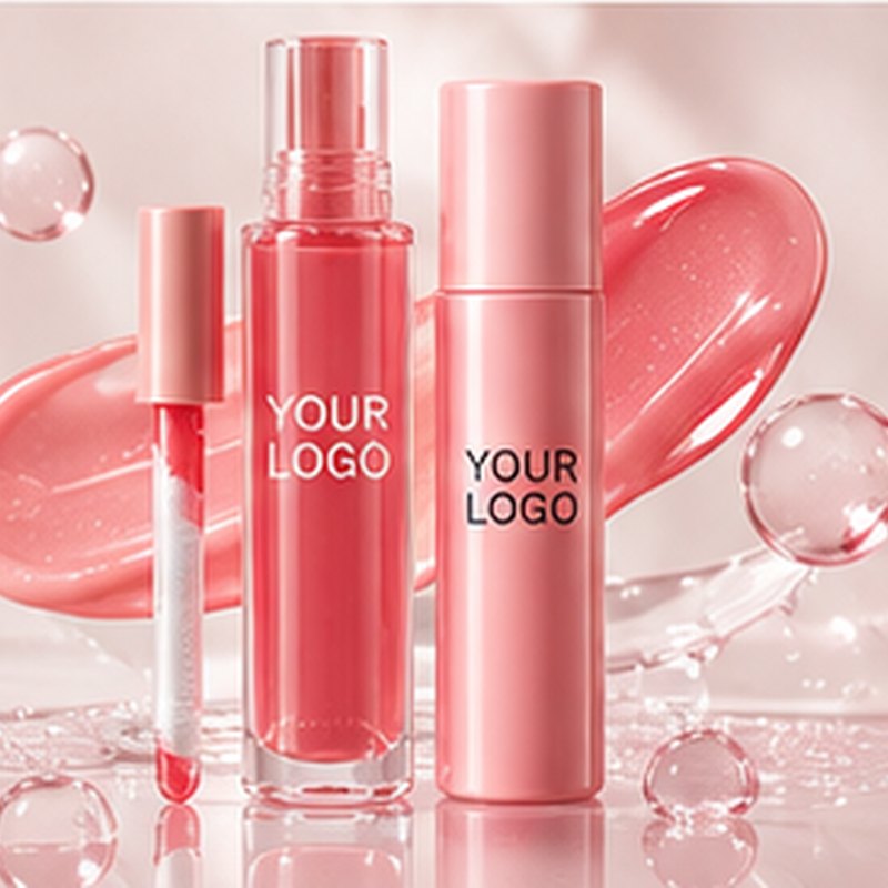 Lip gloss set concept mockup with placeholder logo