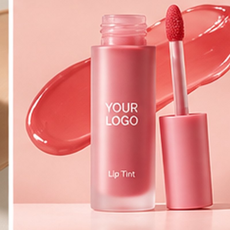Lip tint concept mockup with placeholder logo