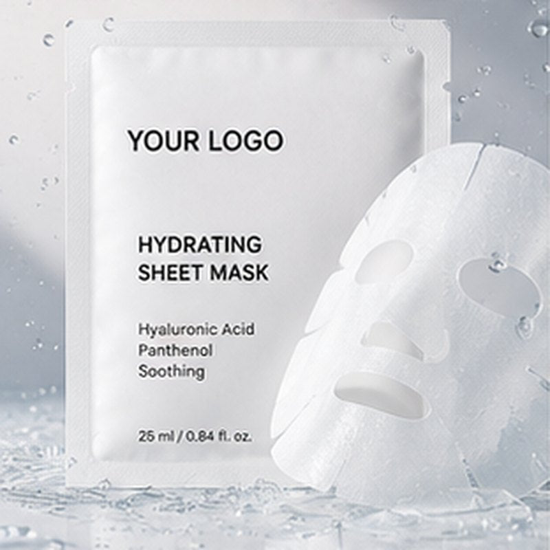 Sheet mask concept mockup with placeholder logo
