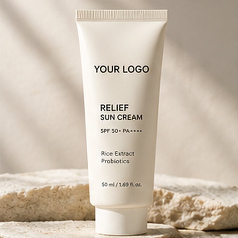 Sun cream concept mockup with placeholder logo